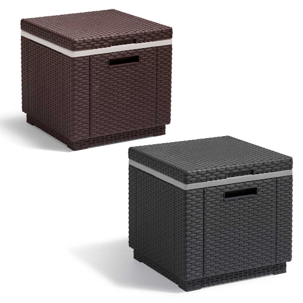 POLY RATTAN Tisch Beistelltisch Hocker Kühlbox Box braun