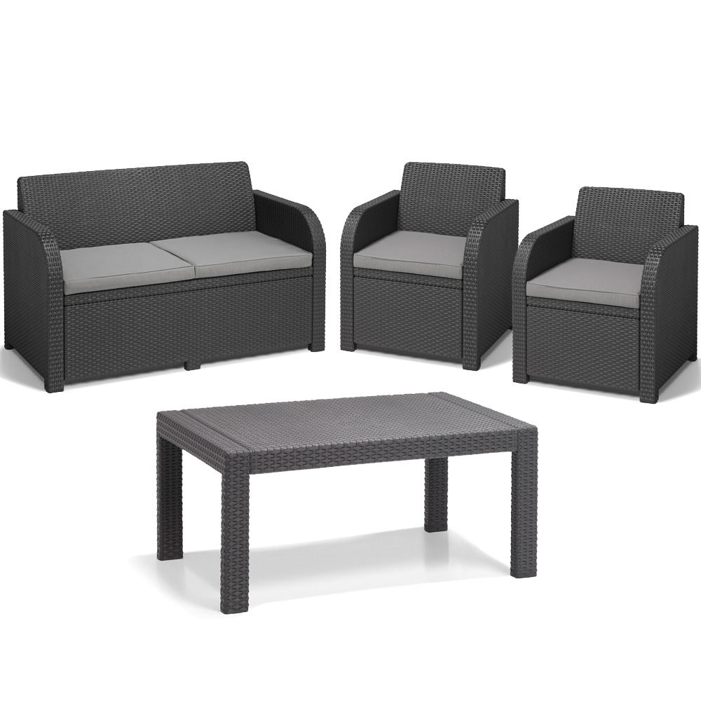 POLY RATTAN GARTENMÖBEL LOUNGE Set RATTANOPTIK SITZGRUPPE GRAU