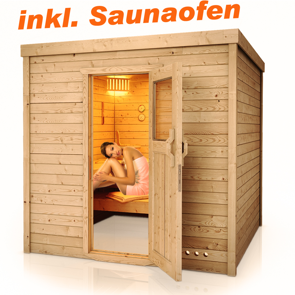 Saunakabine Sauna Massivsauna Innensauna 2x2m inkl. HARVIA Saunaofen